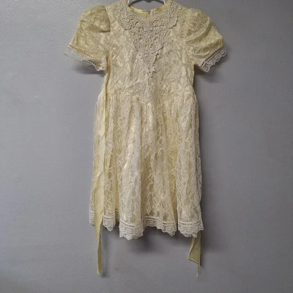 Gunne Sax Jessica McClintock Girls Lace Dress Toddler Formal Party Ivory Vintage